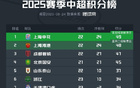 中超榜首：申花領(lǐng)先海港，保級區(qū)激烈競爭。